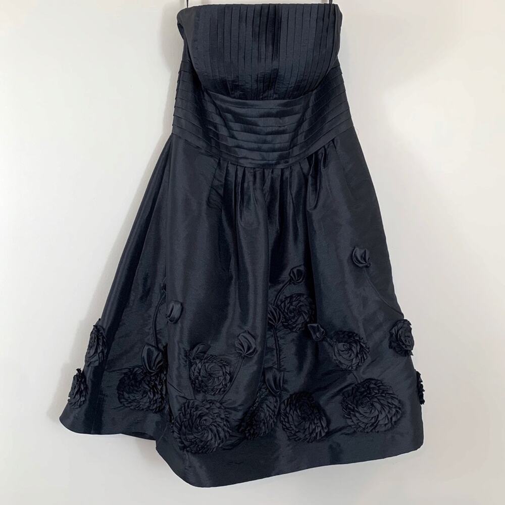 Bill Levkoff Black Strapless Floral Prom Dress